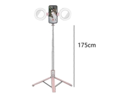 Lurelia Tripé Para Selfie Bluetooth, Com Controlo Remoto, Com Luz Led, Extensível, Rotação 360°, Para Telemóvel, Rosa Claro