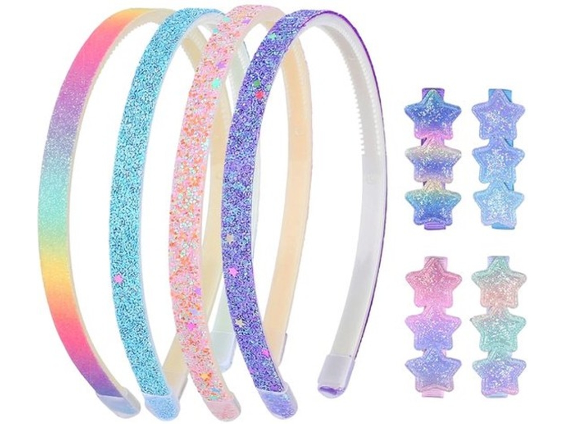 Conjunto De 4 Bandas Para Meninas, 13 X 14 Cm 4 Cliques Para Meninas, 7 Cm, Design Estrela Gradiente, Garras De Silicone, Ligeiro Abs, Acessórios Ca