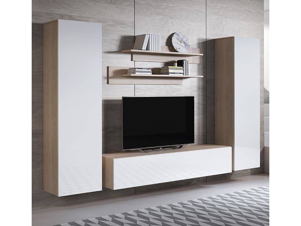 Conjunto de Móveis de TV Luke 7E MÓVEIS BONITOS (Sonoma e Branco - 260x40x165 cm)