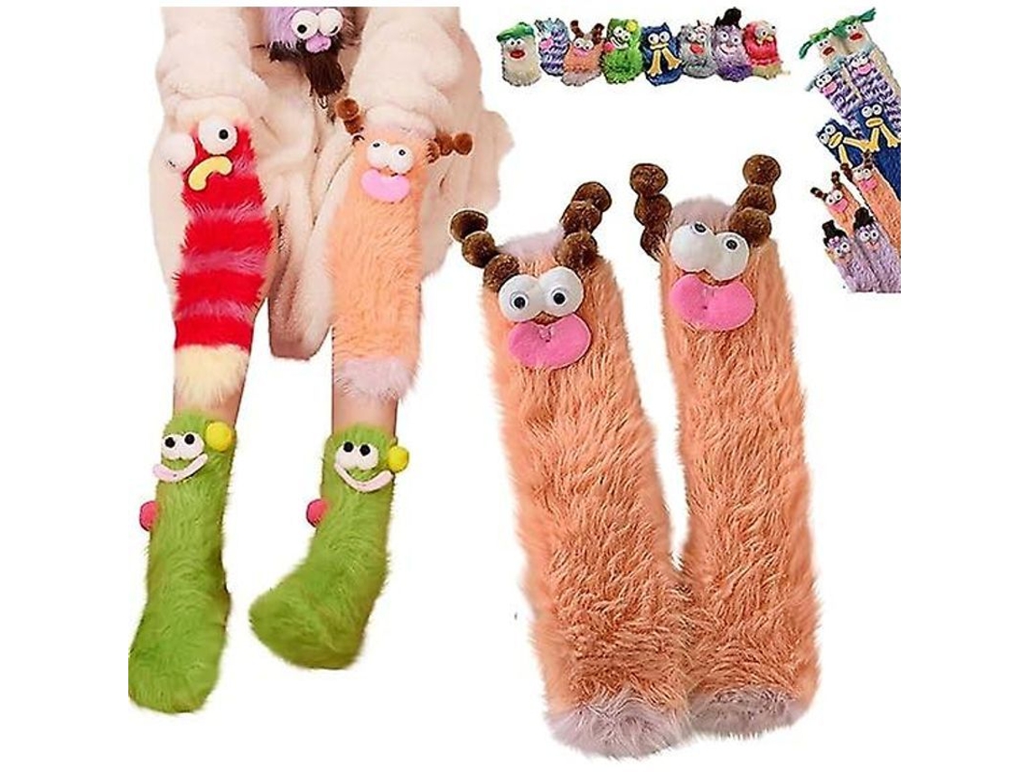 2026 calcetines Monstruo Peludos Cálidos de Coral, Suaves Con Diseño Divertido, Regalo Navideño Ideal para Mujer Talla 6 10