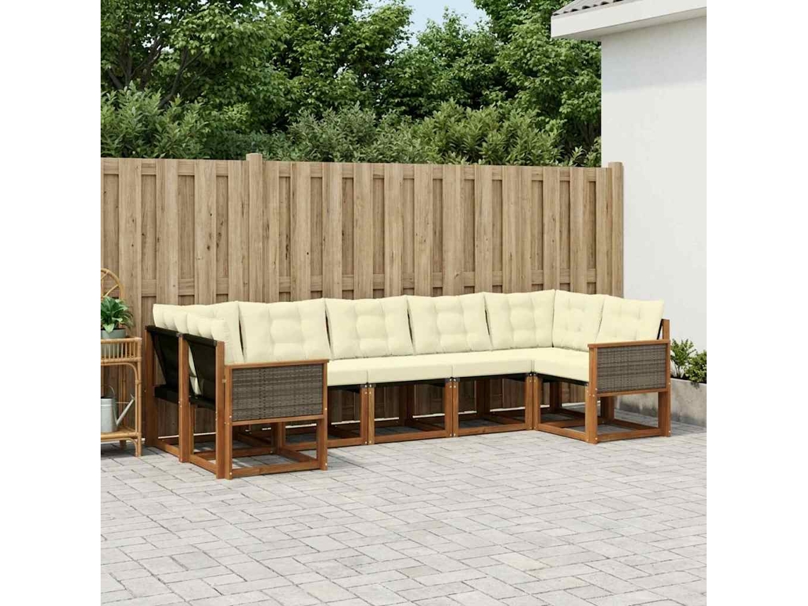 Vidaxl Conjunto De Sofás Para Exterior 7 Pcs Natural E Creme