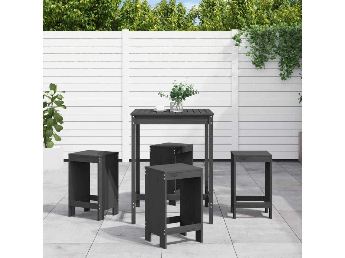 Conjunto Bar 5 Peças Para Jardim Pinho Maciço Cinzento Dkd Home Decor