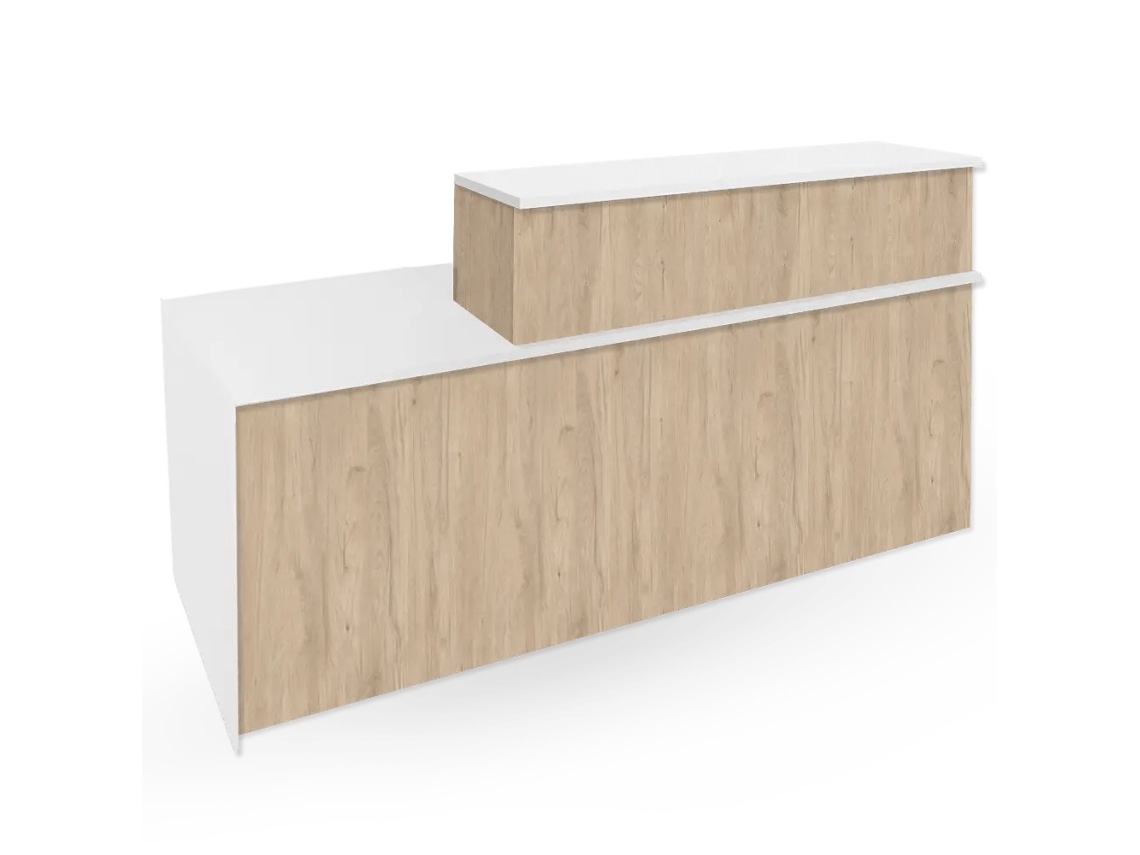 Balcão De Recepção Apolo Adaptado Para Pessoas Com Mobilidade Reduzida. Direito. 105,5 X 220 X 72,5 Cm. Carvalho. Ofilike