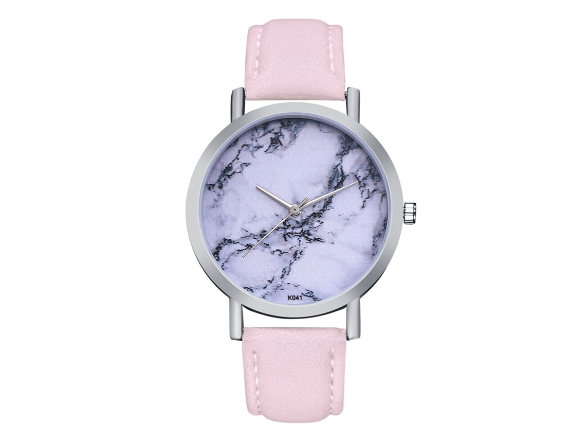 Relógio feminino de quartzo com pulseira de couro PU, caixa prateada e mostrador personalizado (rosa).