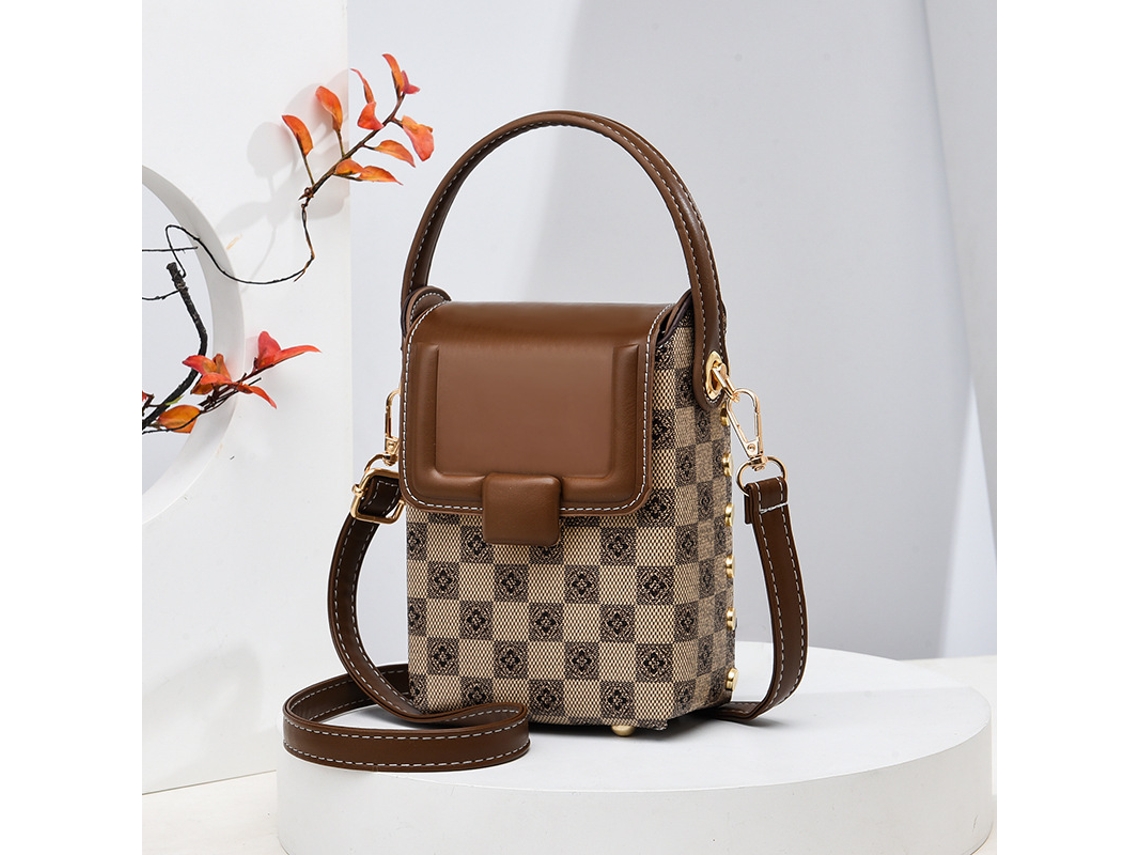 Bolsa Transversal, Bolsa Tote Estilosa Com Tachas, Mini Carteira Quadrada Para Celular, Batom Cáqui SUNNY SPACES