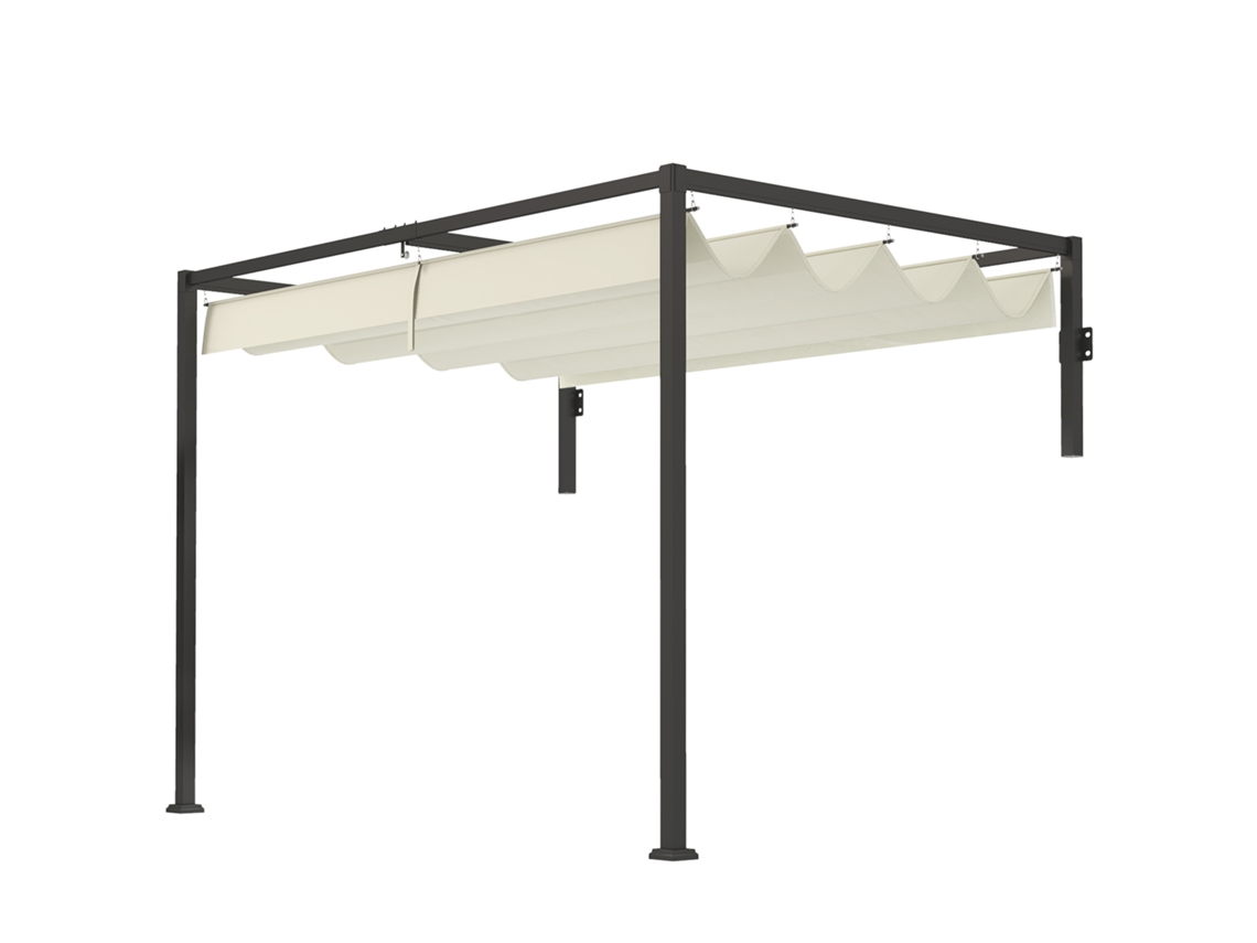 Pérgola de Parede 3x2m (teto Retrátil, Poliéster Impermeável, Creme)