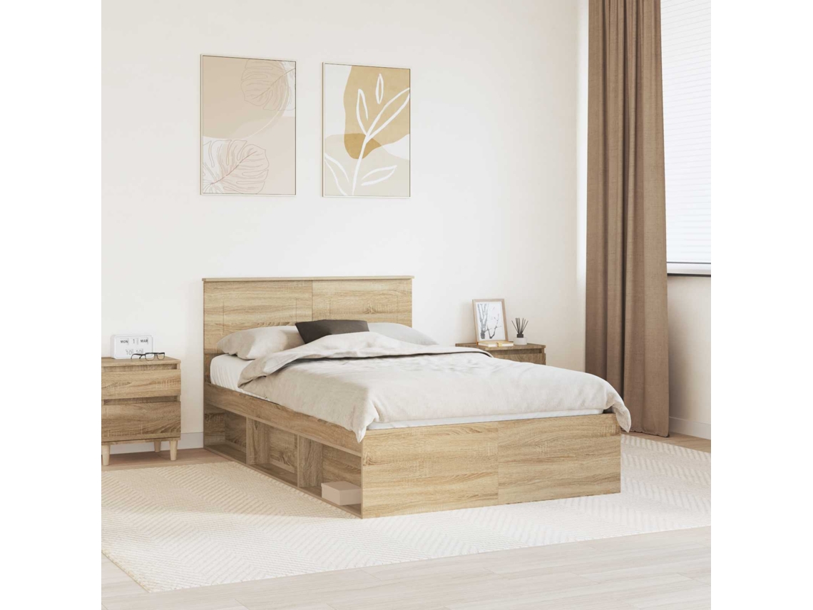 Vidaxl Estrutura Da Cama Sonoma 120 X 190 Cm Madeira Processada