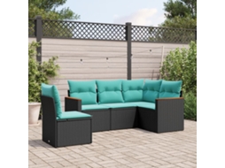 Vidaxl Conjunto De Sofá De Jardim De 5 Peças Com Almofadas Em Rattan Sintético Preto