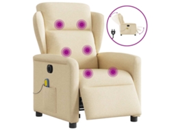 Vidaxl Poltrona De Massagens Reclinável Elétrica Tecido Creme