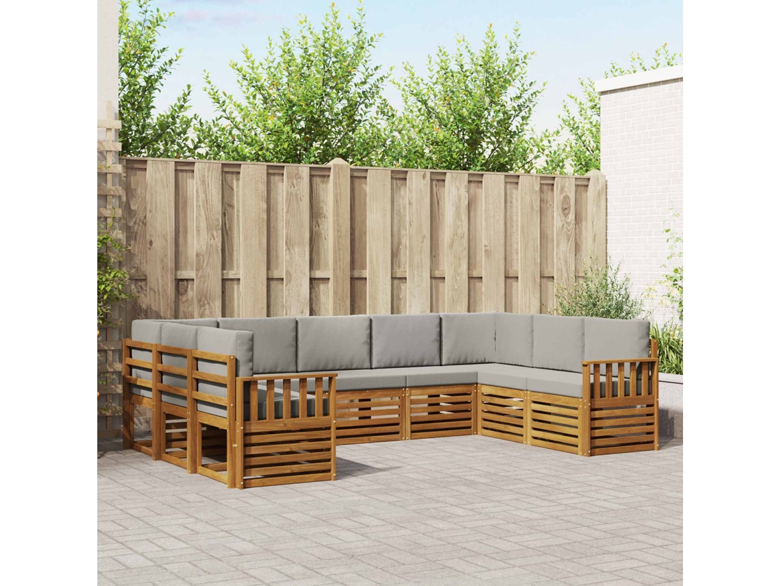 Vidaxl Conjunto De Sofá Sectional 9 Pcs Cinza Natural E Claro