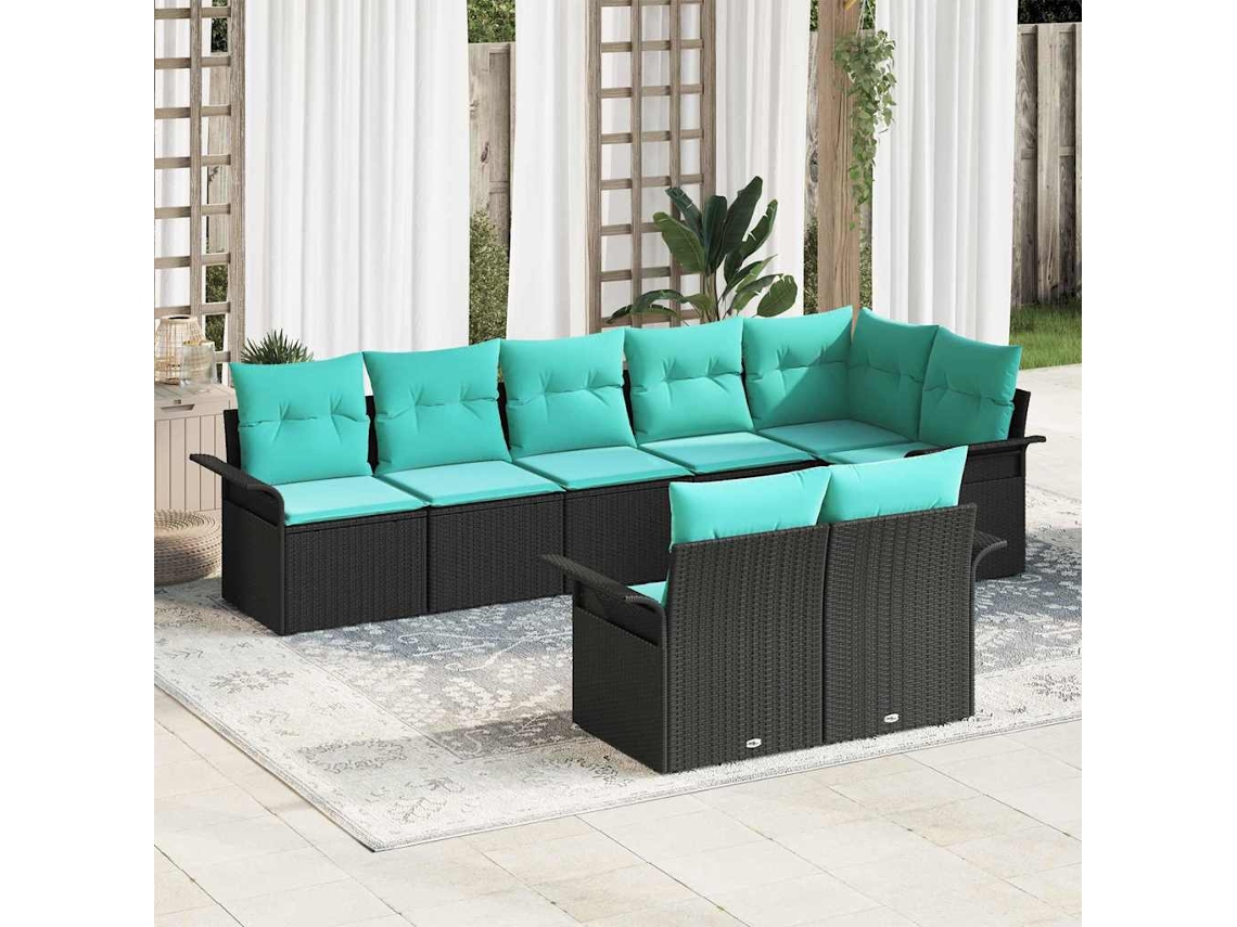 Vidaxl Conjunto De Sofá De Jardim 8 Unid. Preto Vime Pe
