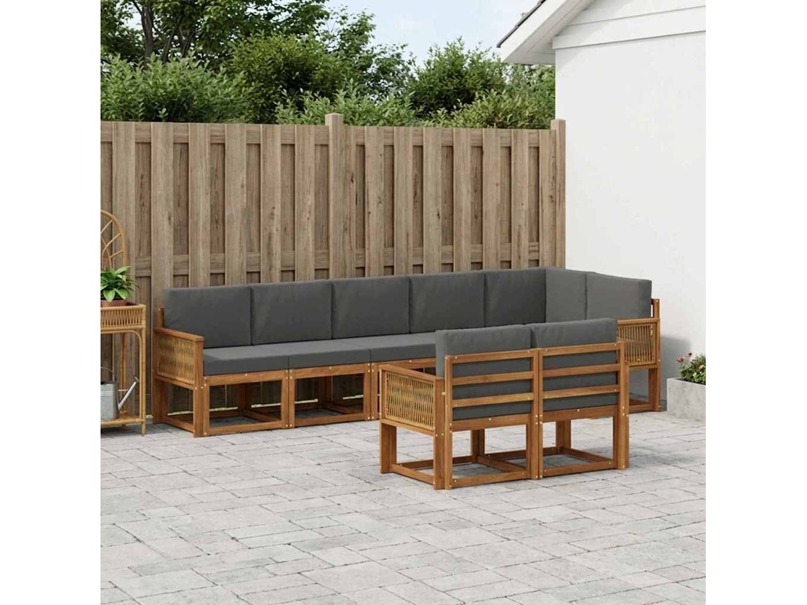 Vidaxl Conjunto De Sofás Para Exterior 8 Unid. Natural E Antracite