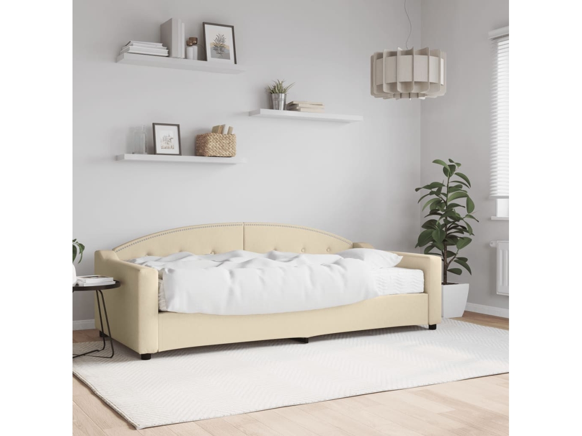 Sofá cama con colchón de 90x200 cm, tela color crema