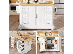 Móvel Ilha De Cozinha, Armário De Cozinha, Carrinho De Cozinha Com 2 Portas E 6 Gavetas, Enrolável, (120x45(75)x91 Cm), Branco/preto-lb