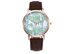 Relógio de Pulso Feminino de Quartzo com Pulseira de Couro Pu Estilo Simples Rosa Vermelho Cinza Café Azul