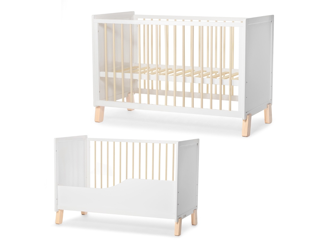 Berço de Madeira Kinderkraft NICO multifuncional com 3 níveis de altura, convertível em cama júnior 120x60 cm Branco