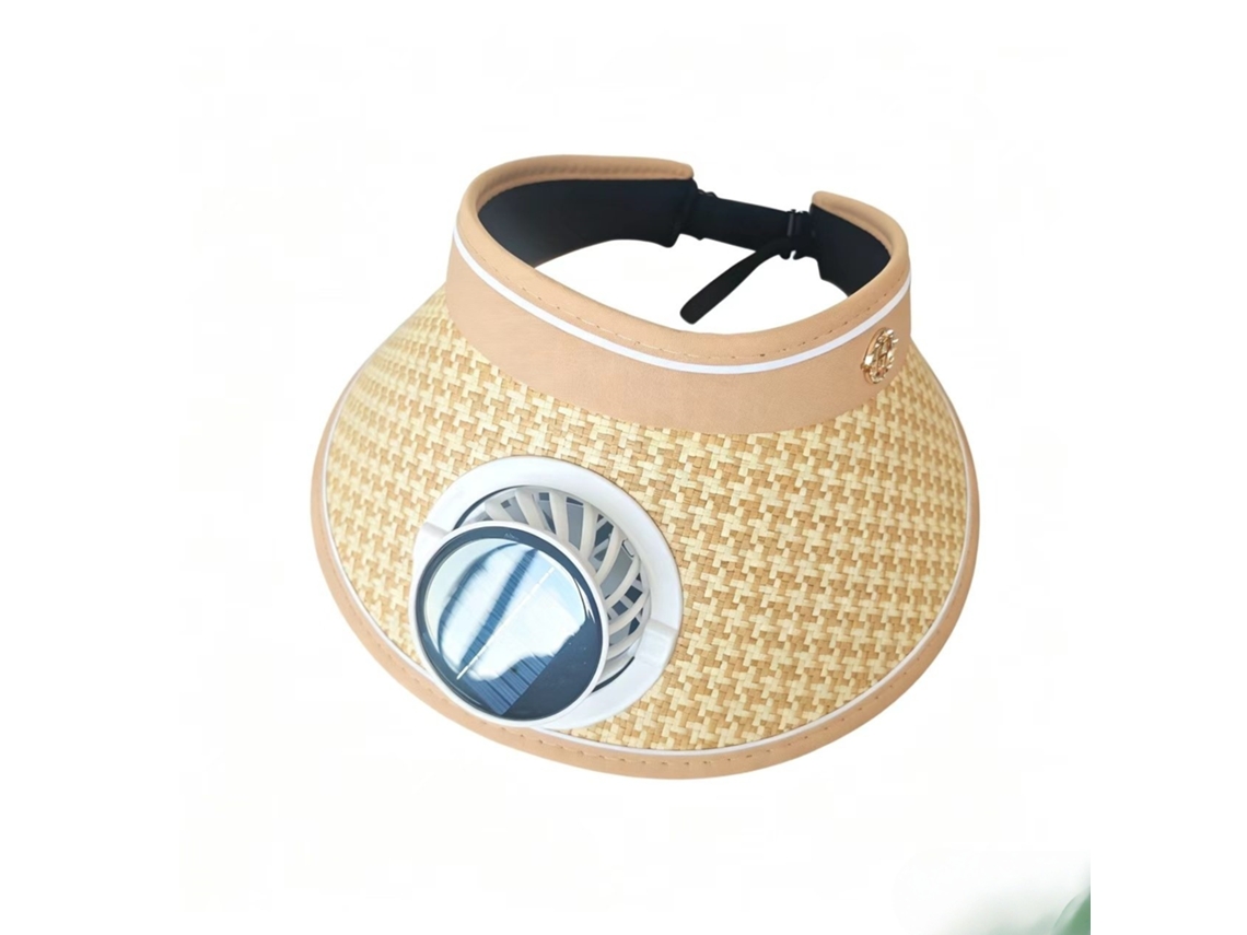 Chapéu Feminino Enrolado Recarregável Via Usb com Ventilador, Proteção Solar e Uv para o Verão. MDUG (cáqui)