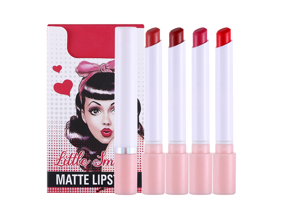 Set De 4 Batons Matte Lindos Gloss Labial Não Adere Vasos Impermeável Glazeado Labial Matte