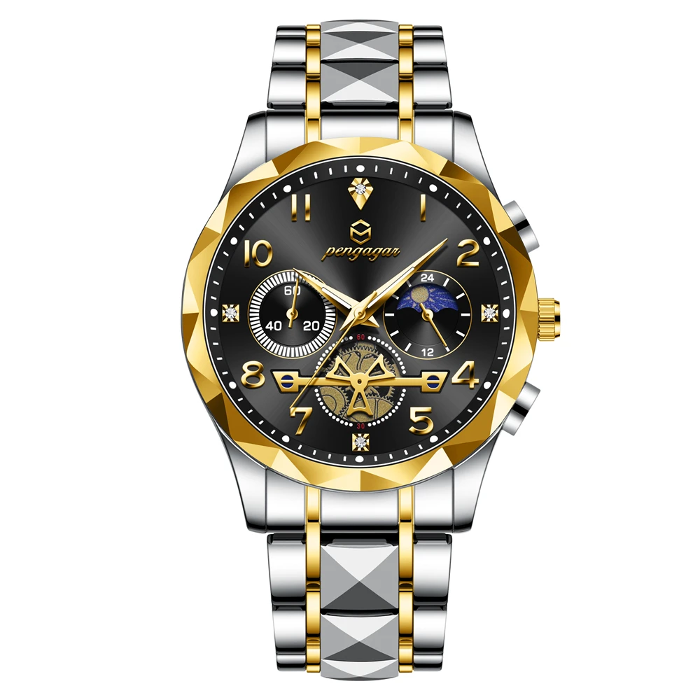 Cronógrafo Militar (dourado E Preto), Aço Inoxidável, Quartzo, Luxo