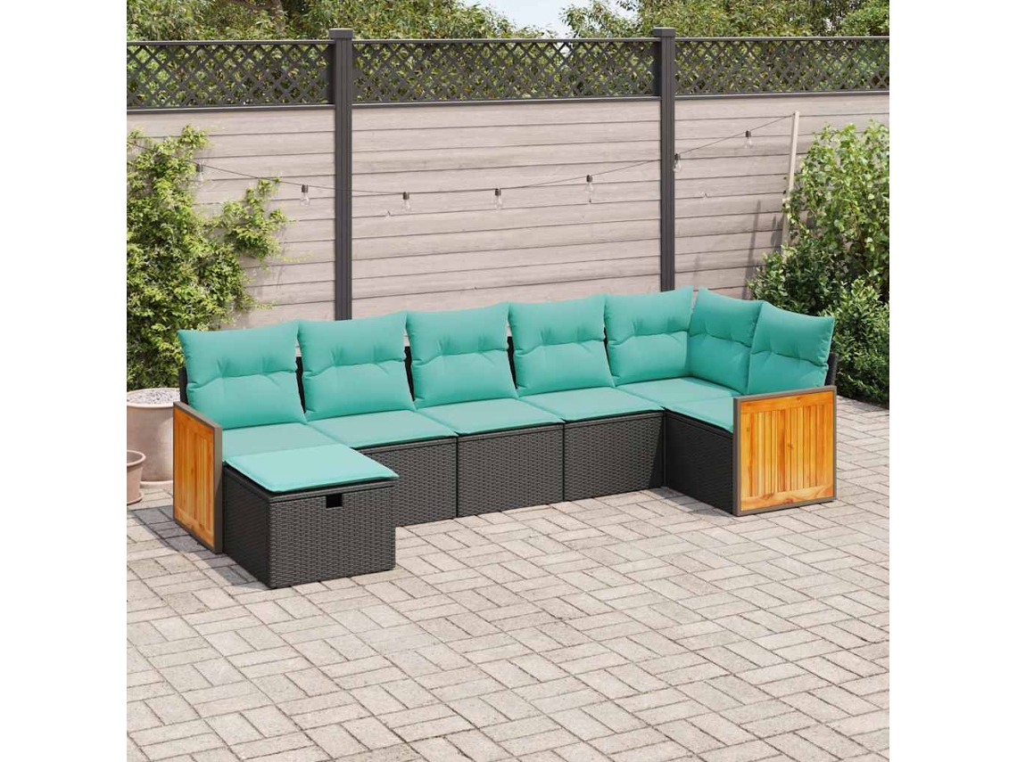 Vidaxl 7 Pcs Conjunto De Sofás P/ Jardim C/ Almofadões Vime Pe Preto