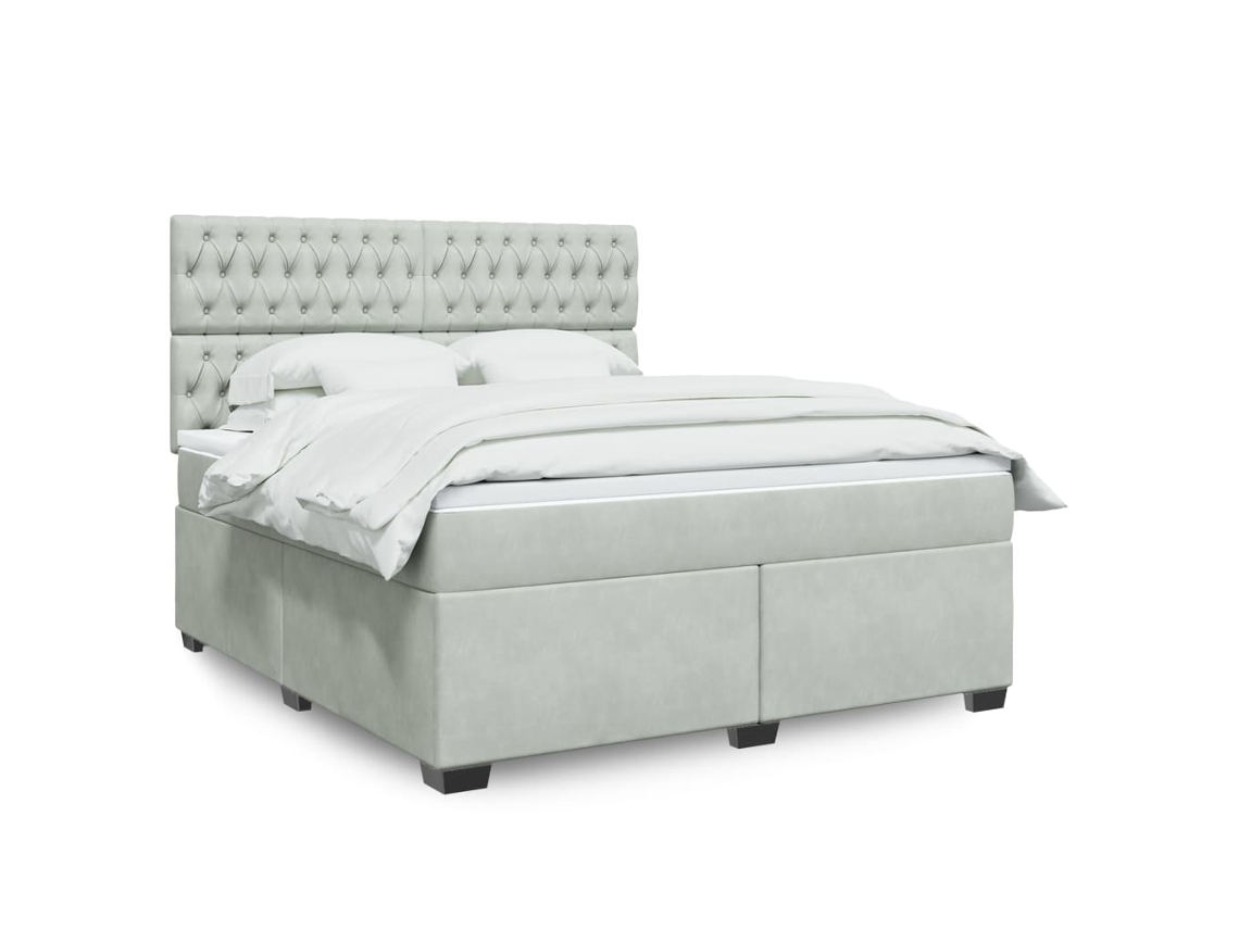 Cama Com Molas/colchão 180x200 Cm Veludo Cinzento-claro