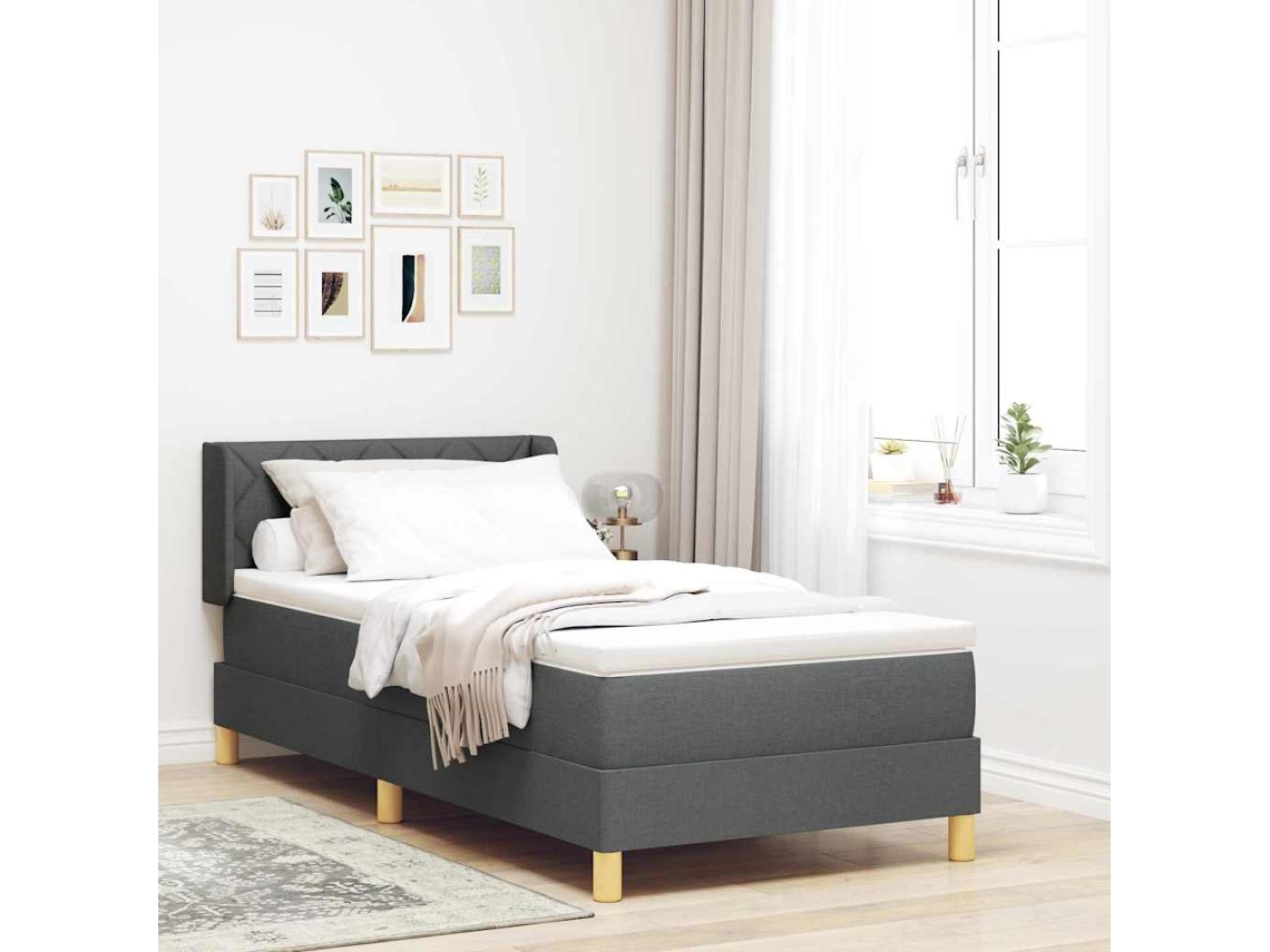 Vidaxl Cama Box Com Cabeceira Manual Cinza Escuro 200 X 90 Cm Tecido