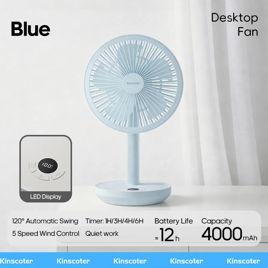 MDUG Ventilador de mesa oscilante inteligente, 4000mah, 5 velocidades, silencioso