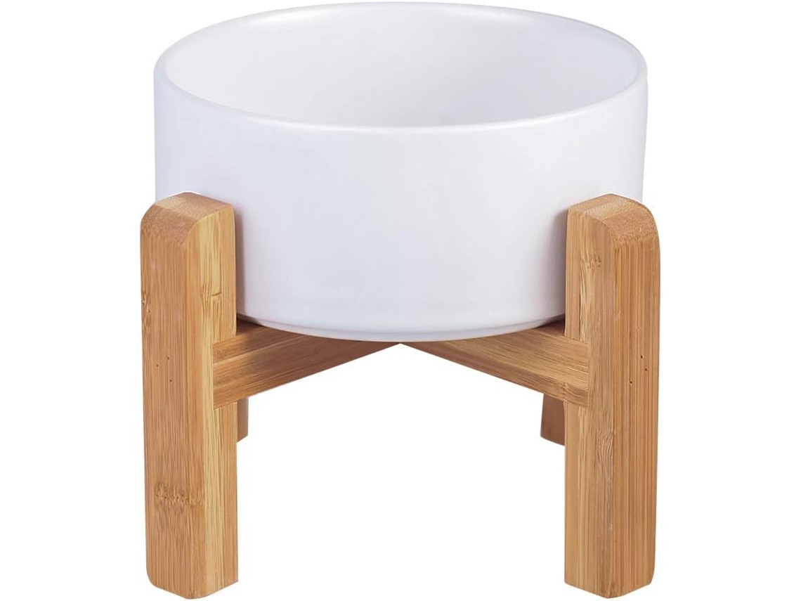 Comedouro Elevado para Gatos com Suporte de Madeira, À Prova de Derramamento, para Ração e Água, Ideal para Gatos e Cães de Pequeno Porte AQUAFORGE