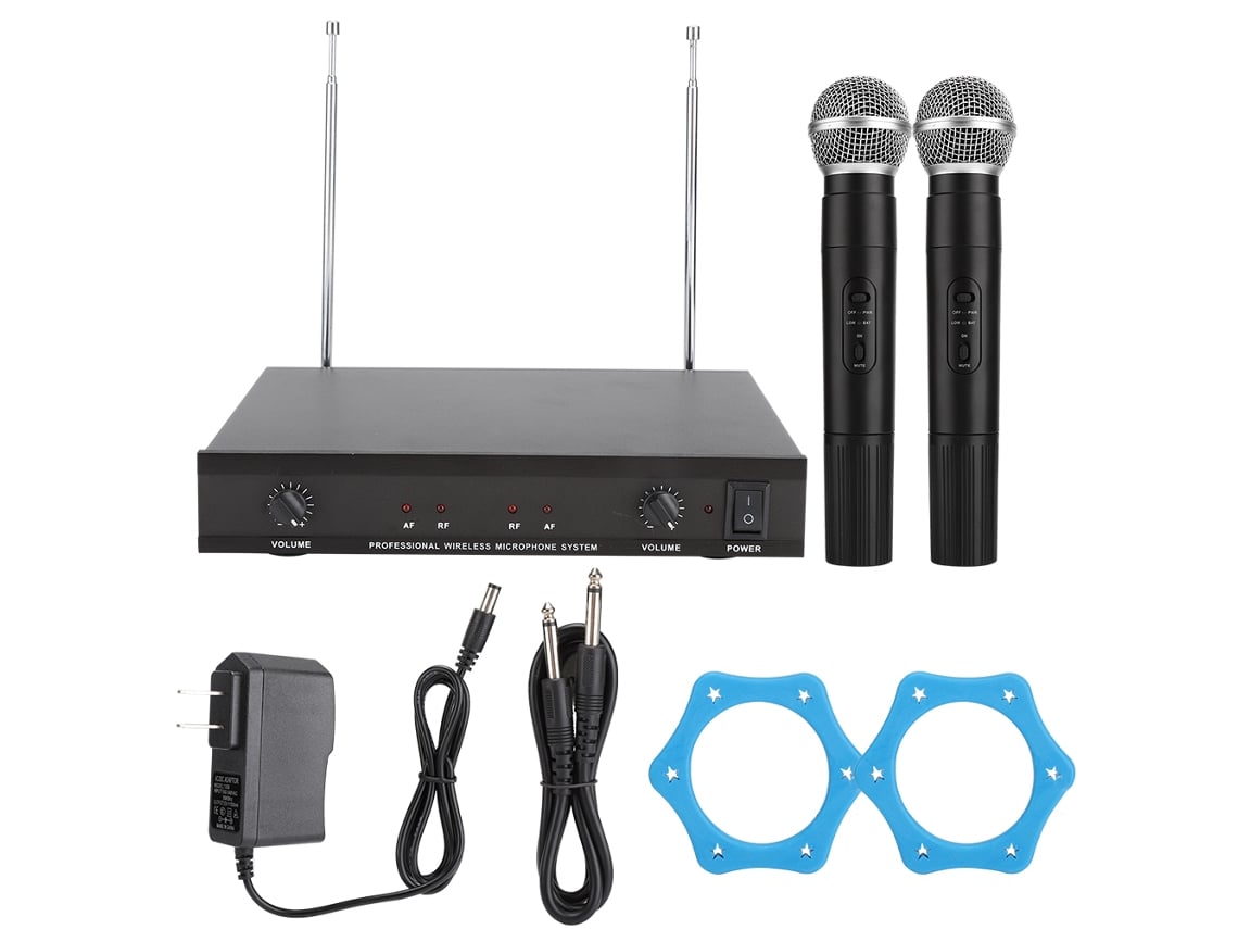Kit de Microfone Sem Fio Portátil com 2 Mãos, Receptor e Acessórios | S/MARCA
