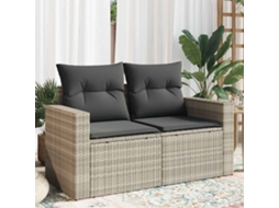 Vidaxl Sofá Jardim De 2 Lugares Com Almofadões Vime Pe Cinzento Claro