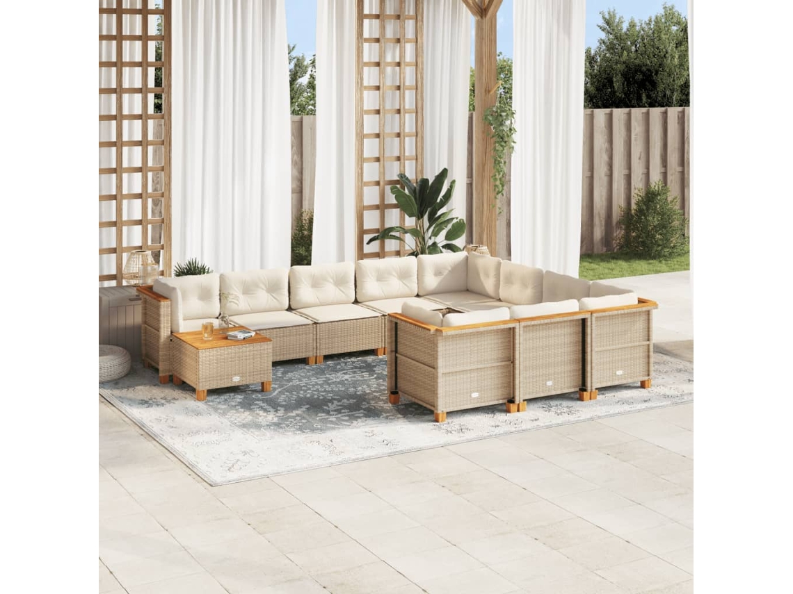 Vidaxl 11 Pcs Conjunto Sofás de Jardim C/ Almofadões Vime Pe Bege