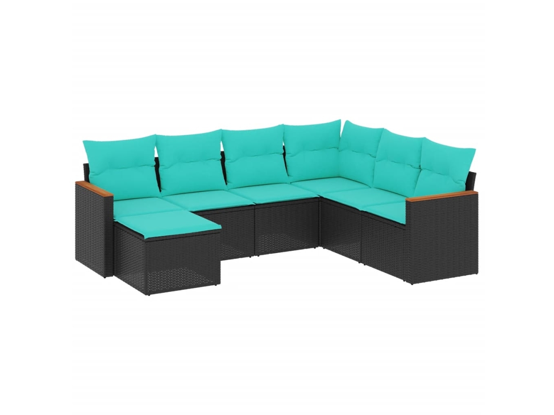Conjunto de Sofá de Jardim, 7 Peças, Almofadas, Rattan Preto MAISON EXCLUSIVE