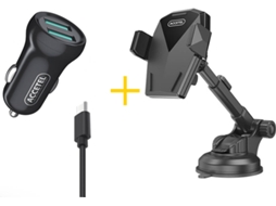 Pack Carro para Xiaomi Redmi Note 11S ACCETEL CC266 (2.4A - Type-C + 2 USB - Preto)