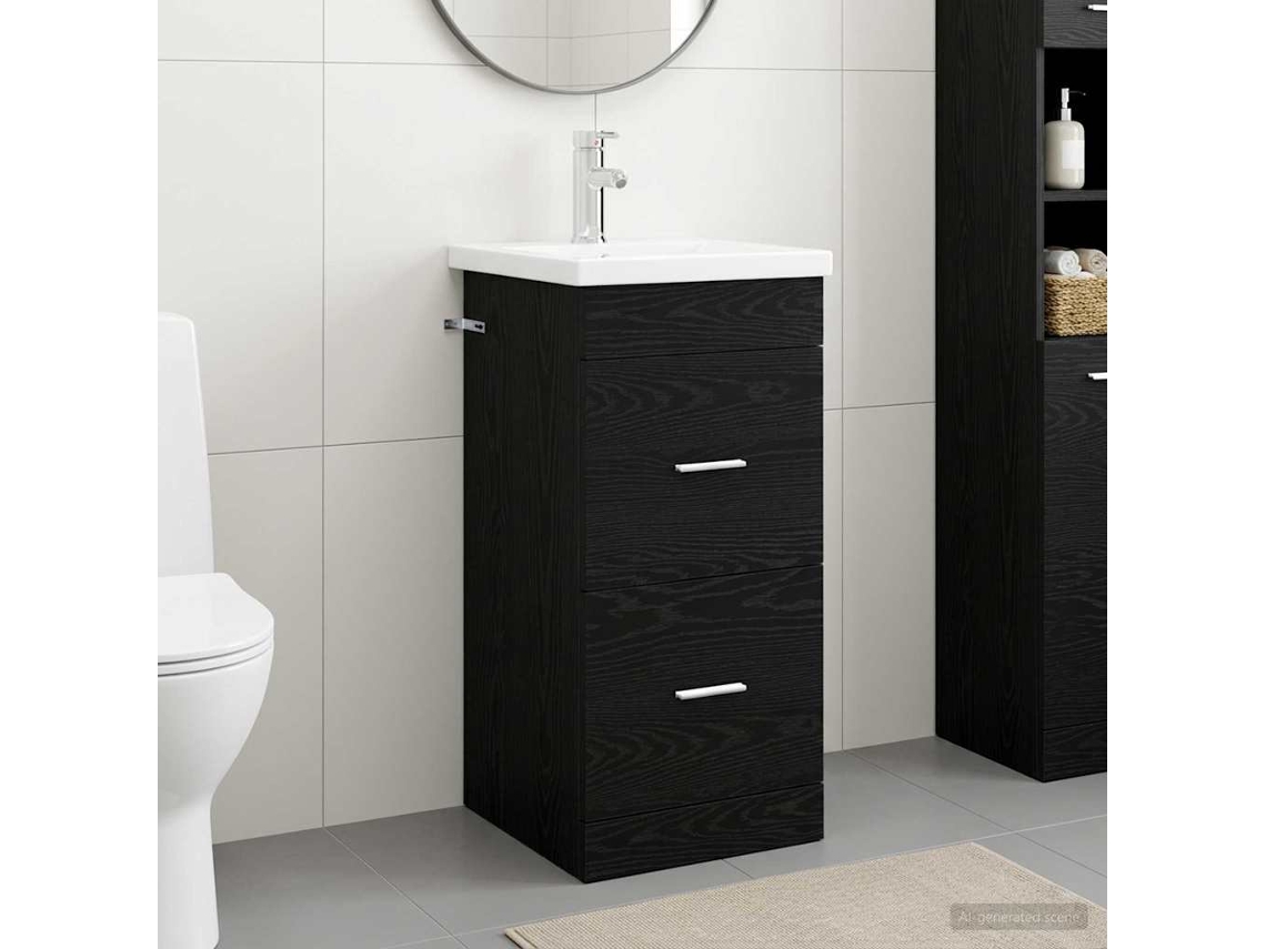 Vidaxl Gabinete De Banheiro Com Pia Carvalho Preto 42 X 40 X 84,5 Cm
