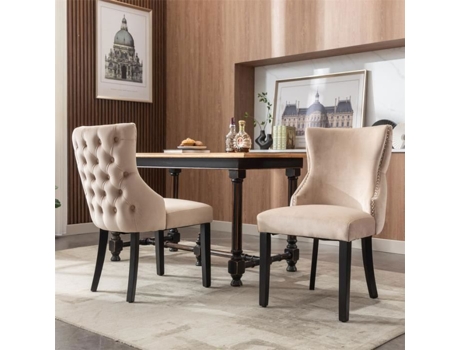 Cadeiras De Sala De Jantar Dreammespace Conjunto De 2 Veludo Bege Madeira Maciça 150 Kg Máx