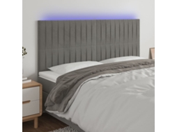 Vidaxl Cabeceira Cama C/ Luzes Led Veludo 200x5x118/128cm Cinza-claro