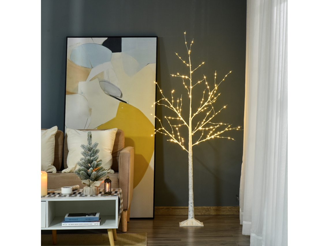 Árvore de Natal em Aço e Pp, Branca, 20x20x150 Cm, com Luzes Led, Base Quadrada e Cabo Elétrico para Ambientes Internos e Externos