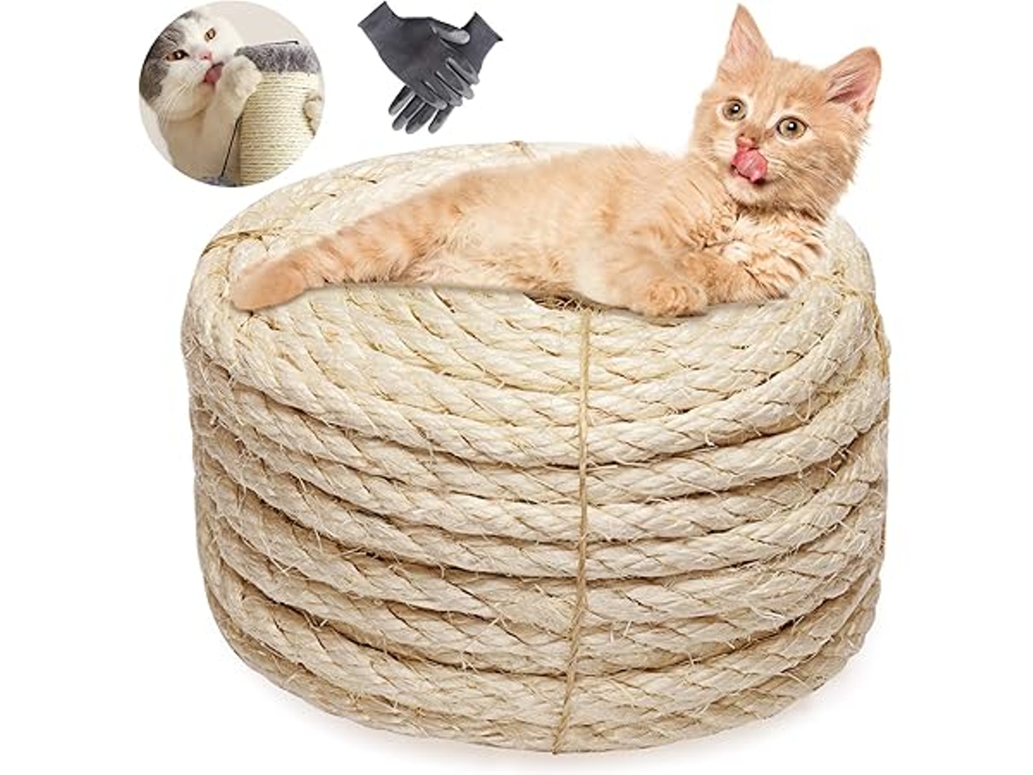 Corda De Sisal Natural 8 Mm X 25 M Para Árvores Gatos, Extremamente Resistente, Apropriada Para Animais De Estimação E Postes, Ergonômico...