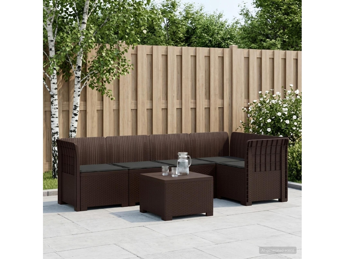Vidaxl Sofá De Jardim De 5 Pessoas Com Almofadas Visual De Rattan Pp