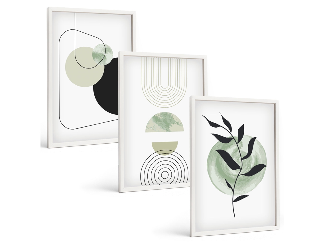 Quadros Decorativos Para Parede Formas Abstratas De Plantas Moldura Branca Quadros Para A Sala De Estar Espelharte (3 Piezas De 40x60 Cm)