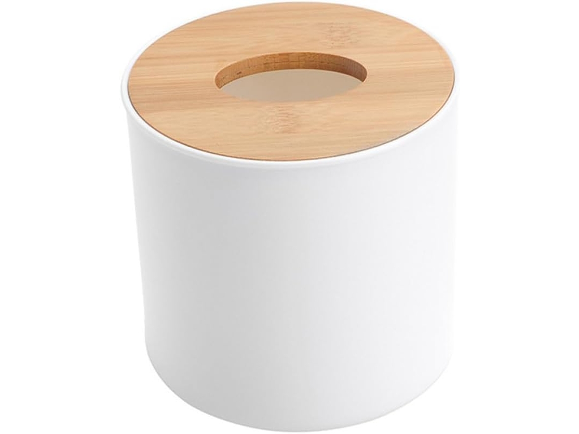 Conjunto De 2 Caixas Organizadoras Redondas De Madeira Para Lenços De Papel.