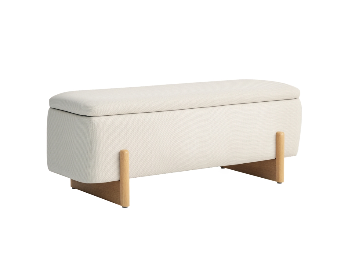 Banqueta Baú Estofada Espuma Com Armazenamento 111x44 Cm Creme