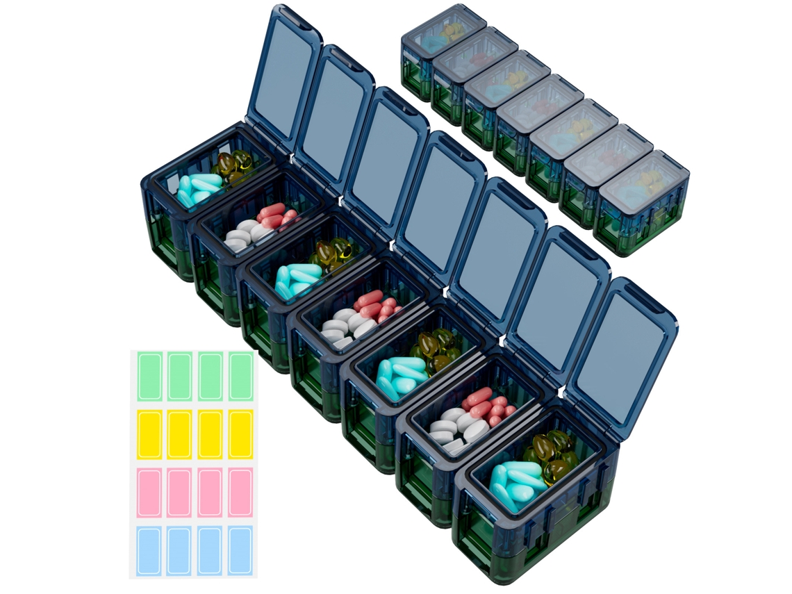 Organizador Semanal De Comprimidos Eifson 14 Células 7 Dias Combinável Sem Bpa (azul)