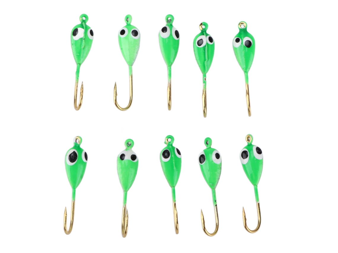 Iscas de Pesca de Gelo com Anzol 10 Peças Verde