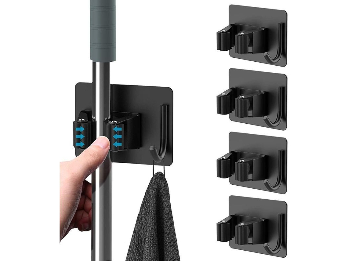 Fasst 4 Peças Porta escobas e Mop de Aço Inoxidável, Organizador Autoadesivo de Parede com Gancho para Ferramentas de Limpeza e Jardim CUIDADOS