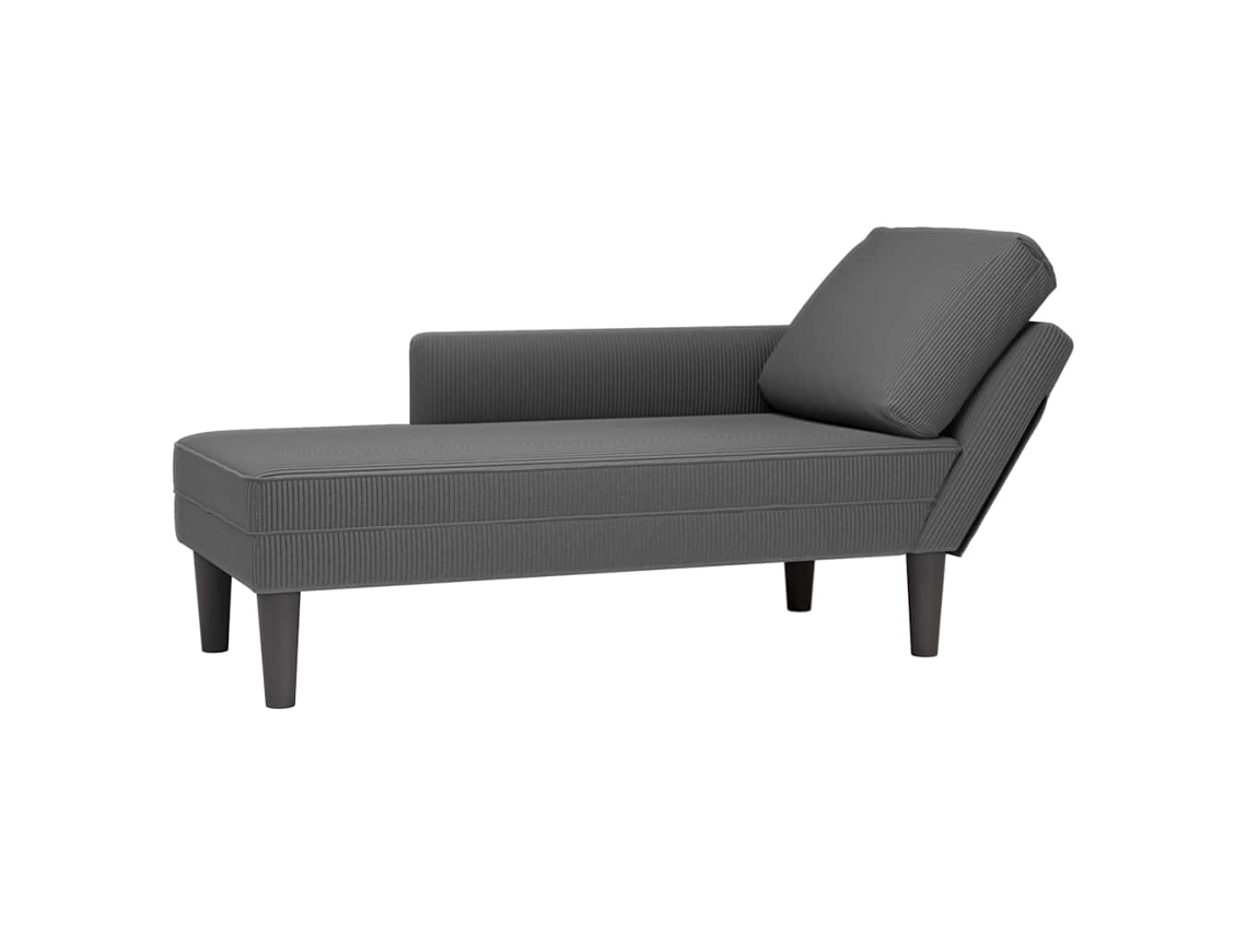 Vidaxl Chaise Lounge Com Almofada Tecido Corduroy Cinzento Escuro