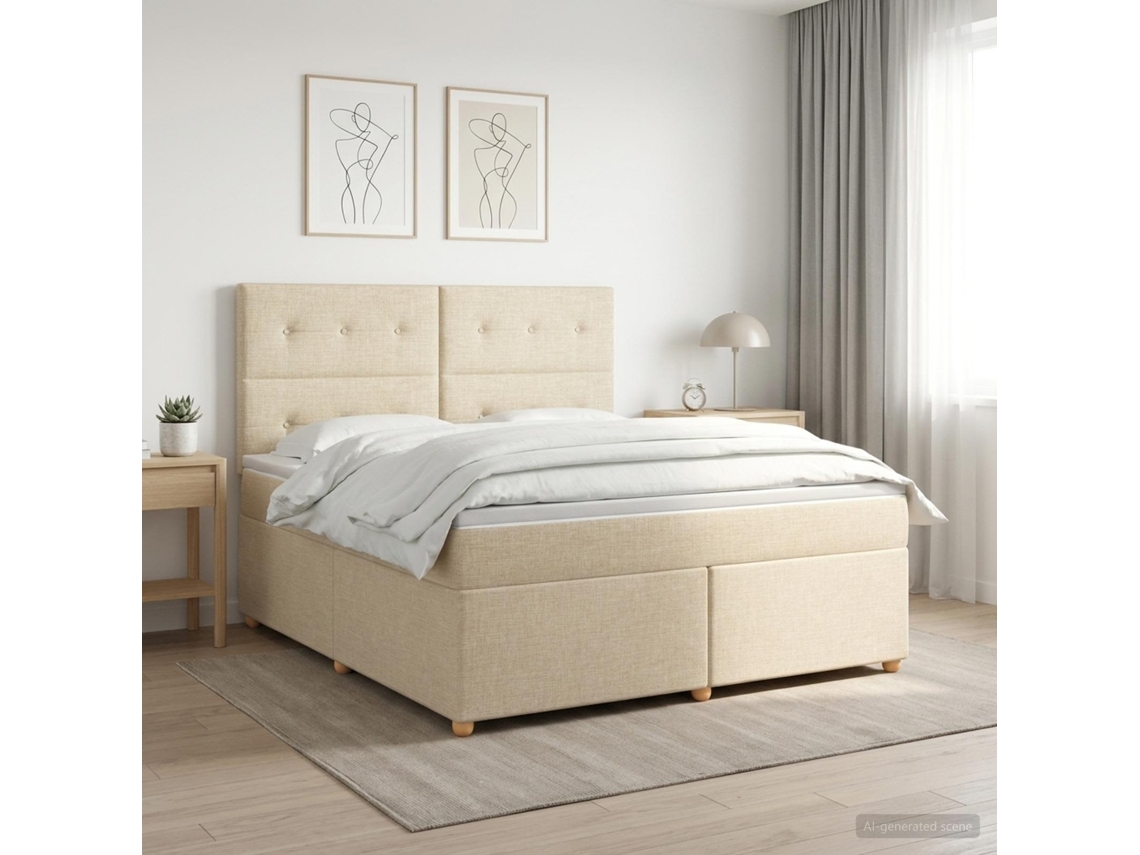 Vidaxl Cama Box Spring Com Colchão Creme 140 X 190 Cm Tecido