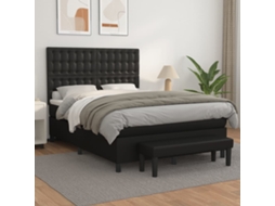 Cama Com Molas/colchão 140x200 Cm Couro Artificial Preto