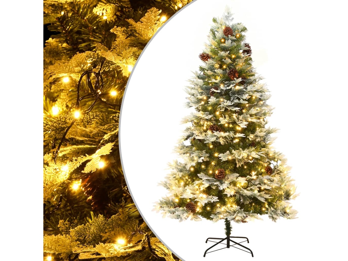 Vidaxl Árvore De Natal Com Pinhas Pré-iluminada 195 Cm Pvc E Pe Verde