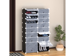 Armário Modular para Calçados Capacidade de Calçados L 95 X L 37 X H 160 Cm 14 Cubos Retangulares e 2 Grandes Cubos Preto e Branco em Plástico